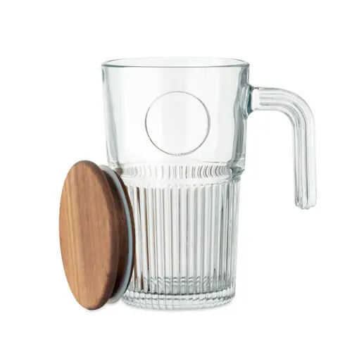Tazza in vetro con coperchio in acacia da 450ml