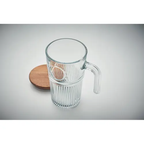 Tazza in vetro con coperchio in acacia da 450ml