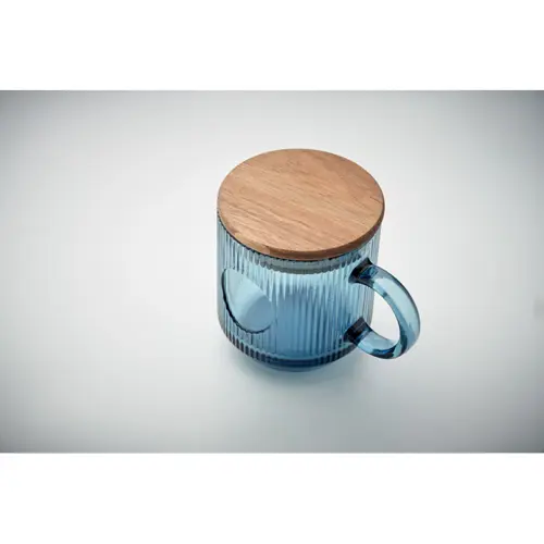 Tazza in vetro a coste con coperchio in legno di acacia da 300ml