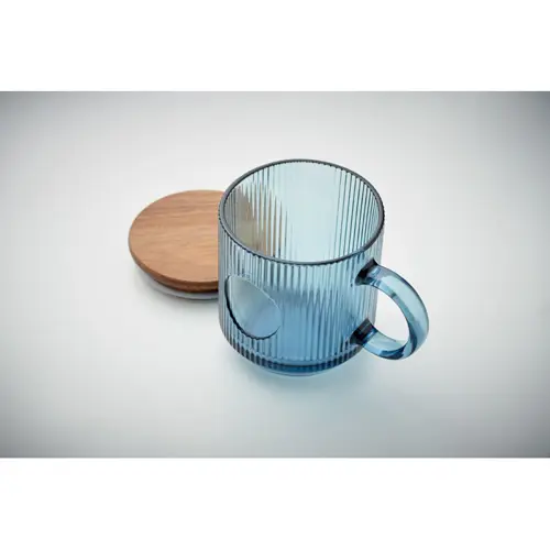 Tazza in vetro a coste con coperchio in legno di acacia da 300ml