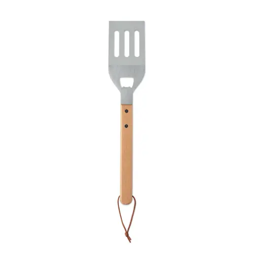 Spatola per barbecue in acciaio inox con manico in legno e apribottiglie integrato