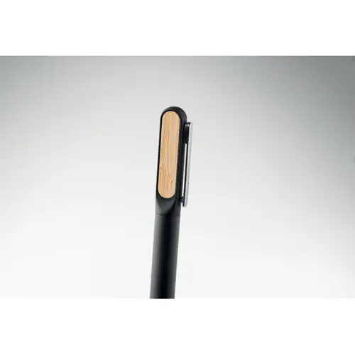 Penna a sfera a rotazione con fusto in alluminio riciclato e dettaglio in bambù refill blu