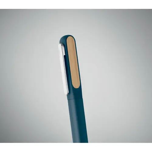 Penna a sfera a rotazione con fusto in alluminio riciclato e dettaglio in bambù refill blu