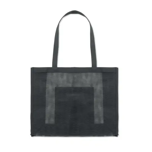 Shopper in rete RPET con manici corti e tasca frontale 44x14x34cm