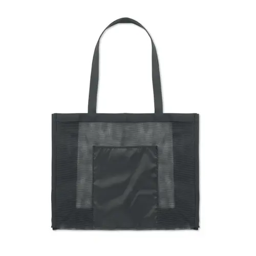 Shopper in rete RPET con manici corti e tasca frontale 44x14x34cm