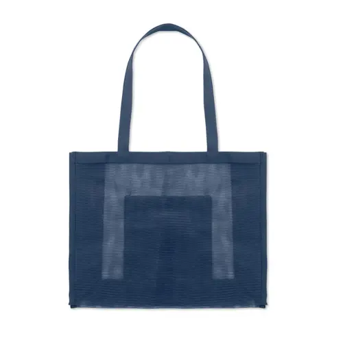 Shopper in rete RPET con manici corti e tasca frontale 44x14x34cm