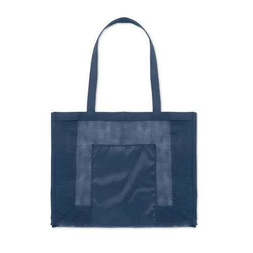 Shopper in rete RPET con manici corti e tasca frontale 44x14x34cm