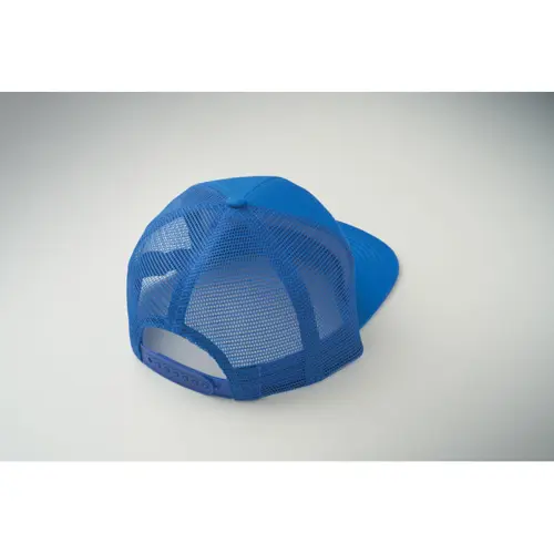 Cappellino con visiera piatta in cotone a 7 pannelli con retinatura sul retro e chiusura in plastica