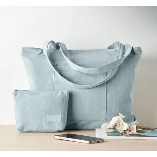 Borsa da spiaggia in velluto a coste con chiusura a zip e tasca frontale da 220gr 39x12x37cm