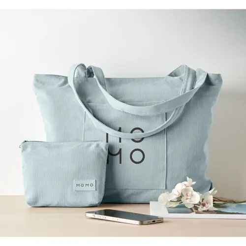 Borsa da spiaggia in velluto a coste con chiusura a zip e tasca frontale da 220gr 39x12x37cm