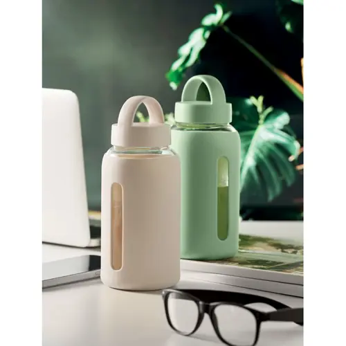 Borraccia in vetro con custodia in silicone e tappo con maniglia da 600ml