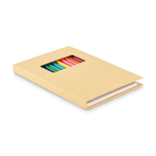 Set da disegno per bambini con 50 fogli di carta riciclata e 12 matite colorate in legno