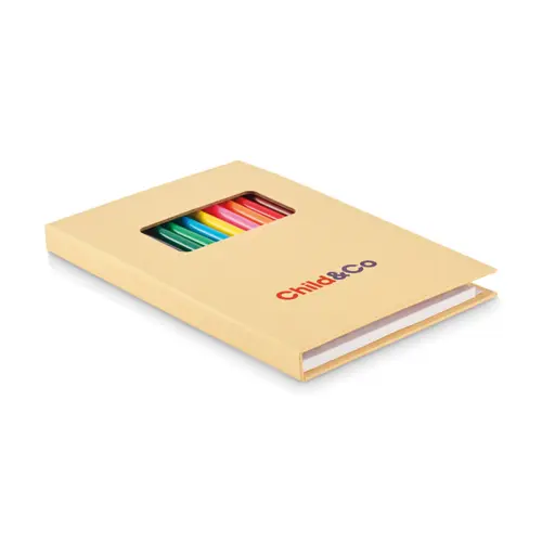 Set da disegno per bambini con 50 fogli di carta riciclata e 12 matite colorate in legno