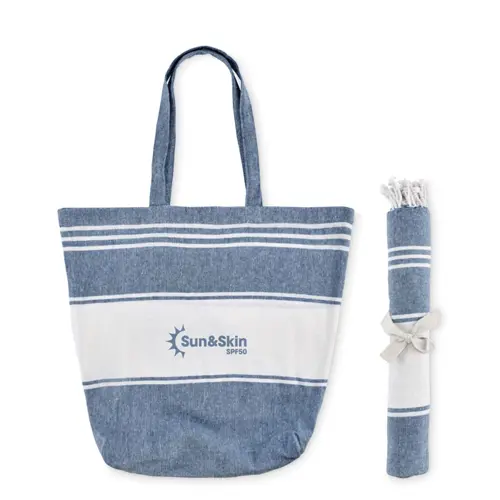 Borsa da spiaggia con telo hammam in cotone e poliestere da 180gr 50x14x38cm