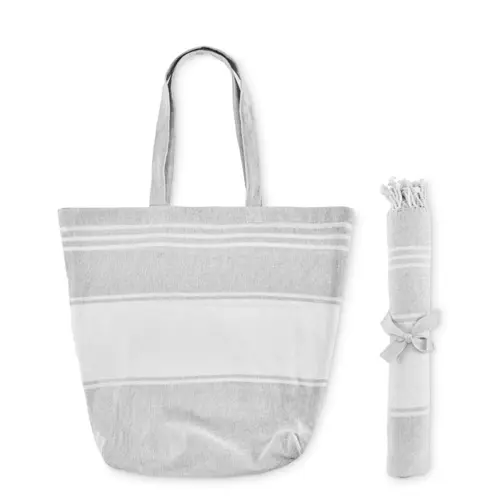 Borsa da spiaggia con telo hammam in cotone e poliestere da 180gr 50x14x38cm