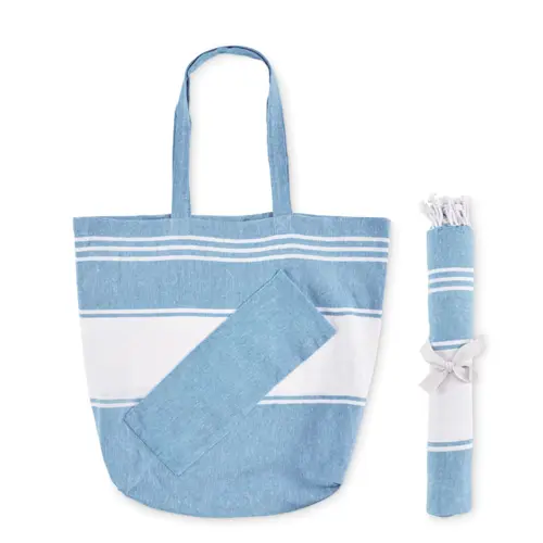 Borsa da spiaggia con telo hammam in cotone e poliestere da 180gr 50x14x38cm