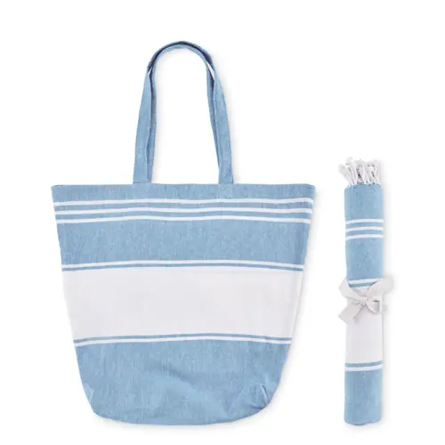 Borsa da spiaggia con telo hammam in cotone e poliestere da 180gr 50x14x38cm