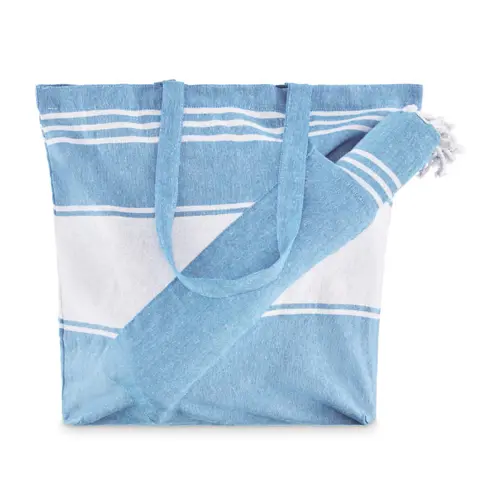 Borsa da spiaggia con telo hammam in cotone e poliestere da 180gr 50x14x38cm