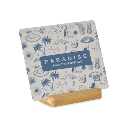 Targa in alluminio con base in bambù 12x15cm