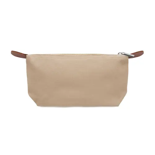 Beauty case in RPET zip superiore e dettagli in PU marrone 200x55x120mm