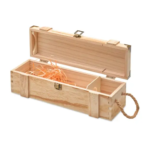 Scatola da vino in legno con chiusura in metallo e bordi angolari