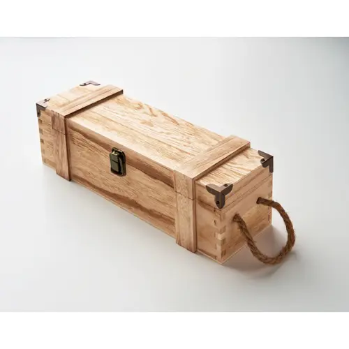 Scatola da vino in legno con chiusura in metallo e bordi angolari