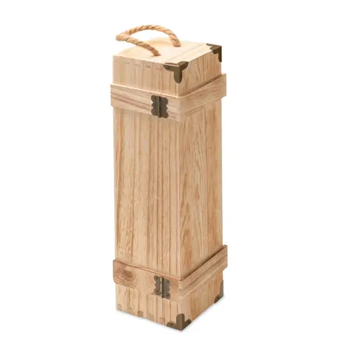 Scatola da vino in legno con chiusura in metallo e bordi angolari