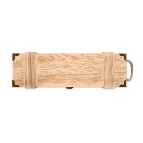 Scatola da vino in legno con chiusura in metallo e bordi angolari