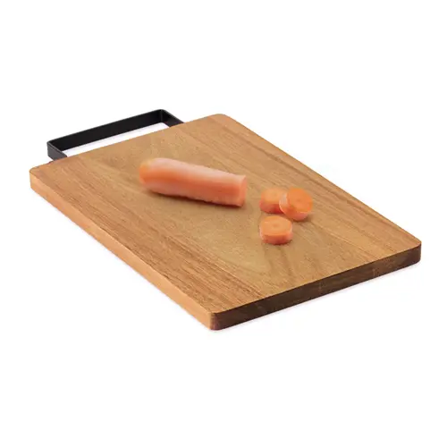 Tagliere in legno di acacia con manico in acciaio inox 34x20x1cm