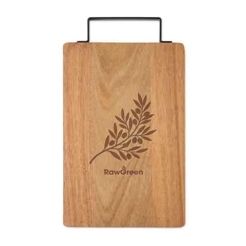 Tagliere in legno di acacia con manico in acciaio inox 34x20x1cm