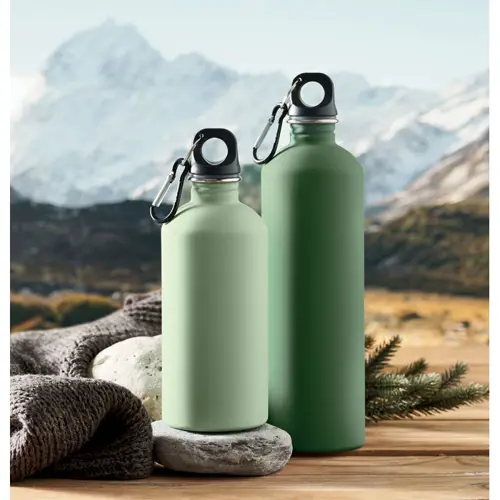 Borraccia termica in acciaio inox riciclato finitura gommata e moschettone 500ml