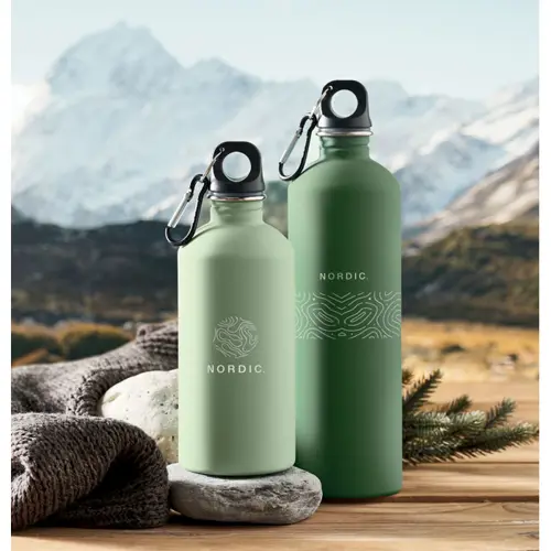Borraccia termica in acciaio inox riciclato finitura gommata e moschettone 500ml