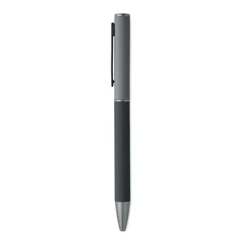 Penna a sfera a rotazione in alluminio riciclato gommato e refill blu