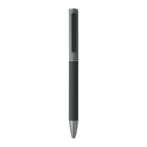 Penna a sfera a rotazione in alluminio riciclato gommato e refill blu