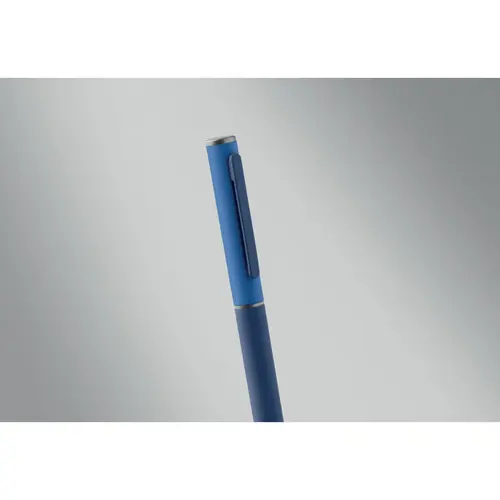 Penna a sfera a rotazione in alluminio riciclato gommato e refill blu