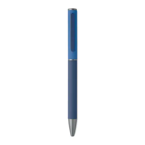 Penna a sfera a rotazione in alluminio riciclato gommato e refill blu