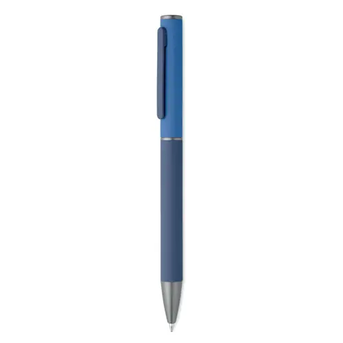 Penna a sfera a rotazione in alluminio riciclato gommato e refill blu