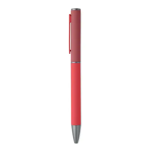 Penna a sfera a rotazione in alluminio riciclato gommato e refill blu