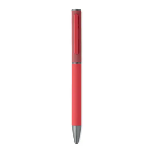 Penna a sfera a rotazione in alluminio riciclato gommato e refill blu