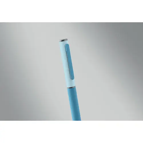 Penna a sfera a rotazione in alluminio riciclato gommato e refill blu