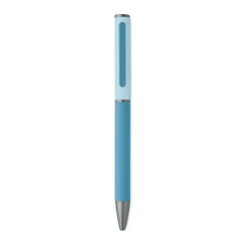 Penna a sfera a rotazione in alluminio riciclato gommato e refill blu