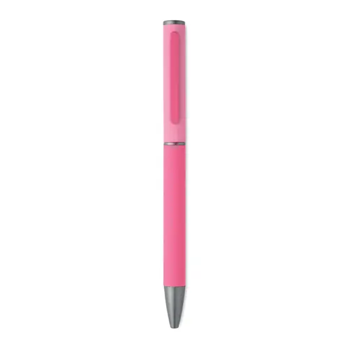 Penna a sfera a rotazione in alluminio riciclato gommato e refill blu