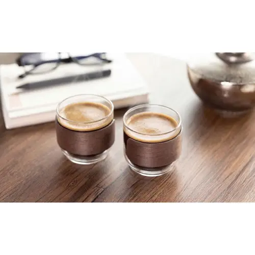Set di bicchieri da caffè in vetro con impugnatura in noce da 120ml