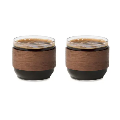 Set di bicchieri da caffè in vetro con impugnatura in noce da 120ml