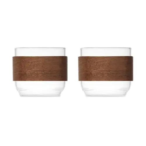 Set di bicchieri da caffè in vetro con impugnatura in noce da 120ml