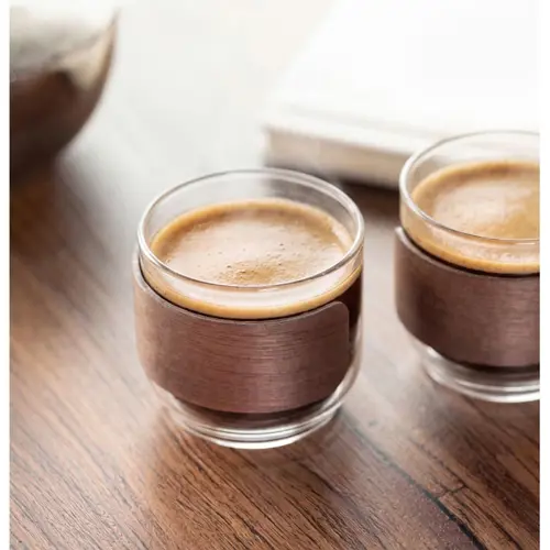 Set di bicchieri da caffè in vetro con impugnatura in noce da 120ml