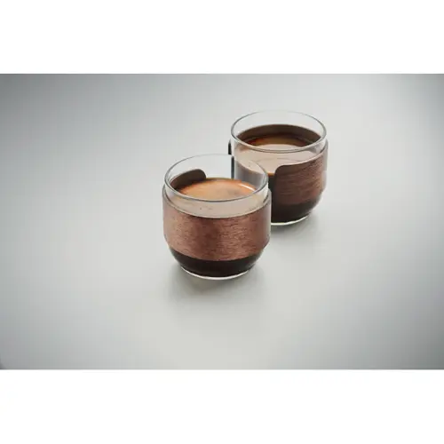 Set di bicchieri da caffè in vetro con impugnatura in noce da 120ml