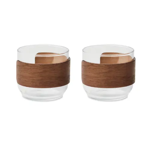 Set di bicchieri da caffè in vetro con impugnatura in noce da 120ml
