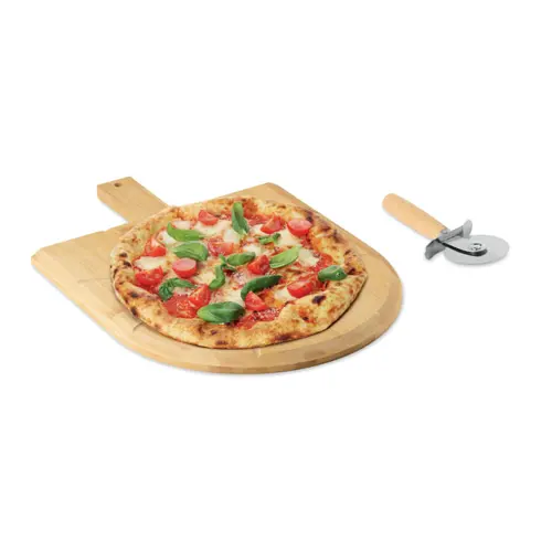 Tagliere per pizza in bambù con tagliapizza in acciaio inox 40x30x1cm