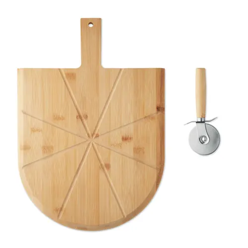 Tagliere per pizza in bambù con tagliapizza in acciaio inox 40x30x1cm